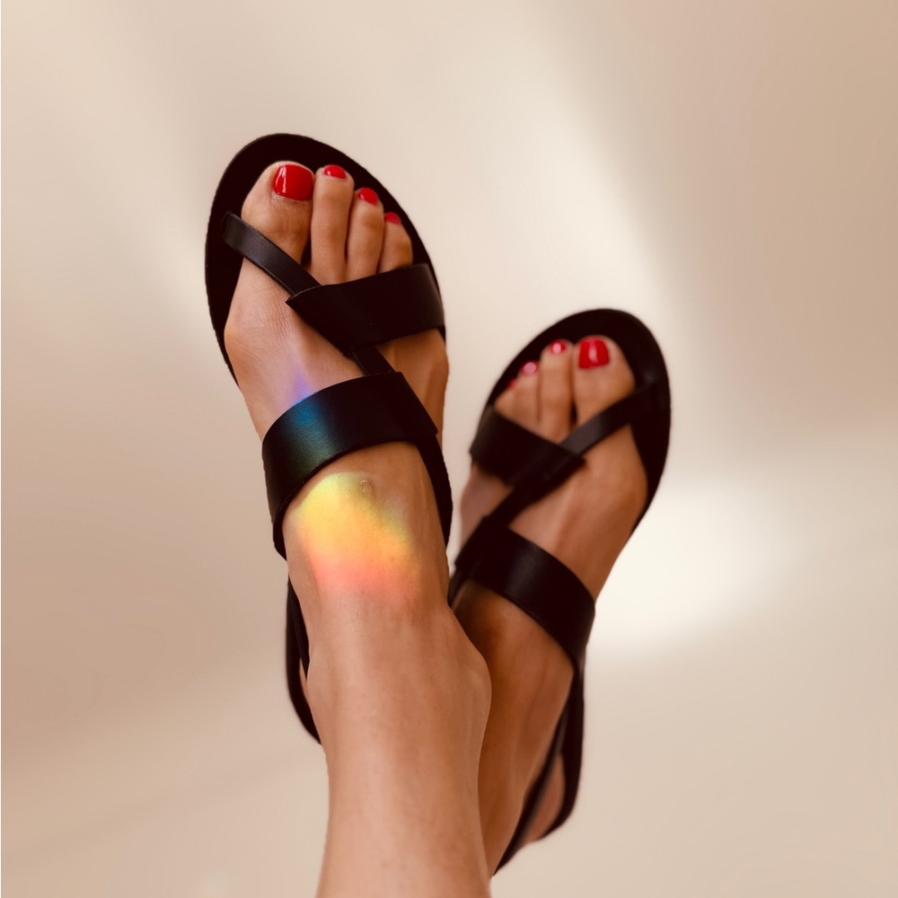 Ancient Greek | Elegant Black Leather Women's Sandals